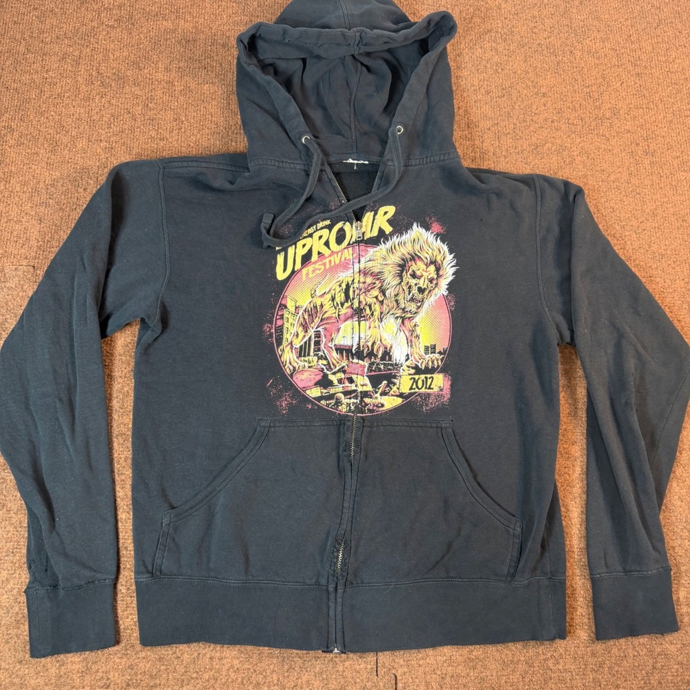 Rockstar Uproar Festival 2012 Hoodie Mens S Black Lion Graphic Zip Up Concert